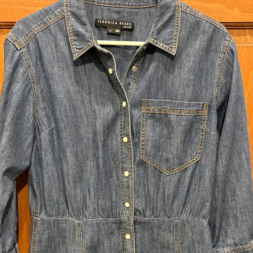 NWOT Veronica Beard Keston Casual Dark Blue Denim Shirt Dress 10 / 8 - Picture 5 of 13